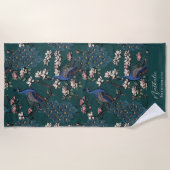Serviette De Plage Stylé Peacock et Flower Bridesmaid Turquoise (Devant)