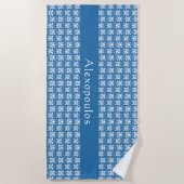 Serviette De Plage Stylish Blue & White Floral grec Personnalisé (Devant)