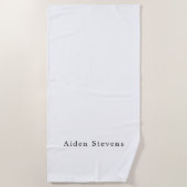 Serviette De Plage Stylish Simple Plain Black & White Minimalist Name (Devant)
