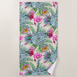 Serviette De Plage Succulents Echeveria Cactus Motif