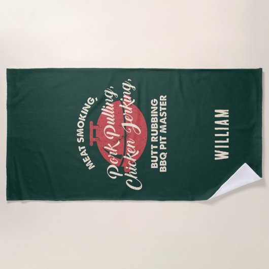 Serviette De Plage Summer Beach BBBQ Pit Master Vert Custom (Devant)