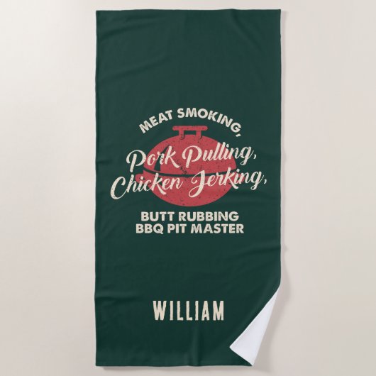 Serviette De Plage Summer Beach BBBQ Pit Master Vert Custom (Devant)