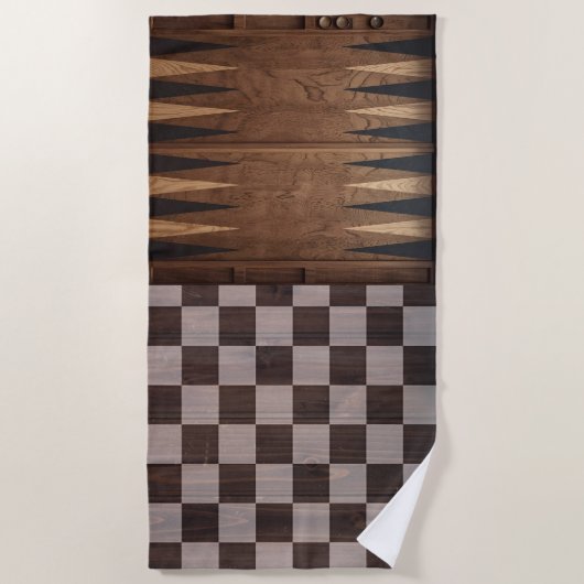 Serviette De Plage Summer Games – Chess, Checkers & Backgammon Design (Devant)
