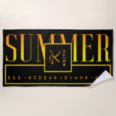 Serviette De Plage Summer Orange Yellow Black Site Web Nom Monogramme (Devant)