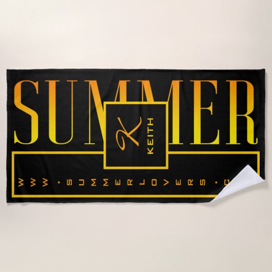 Serviette De Plage Summer Orange Yellow Black Site Web Nom Monogramme (Devant)