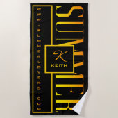 Serviette De Plage Summer Orange Yellow Black Site Web Nom Monogramme (Devant)