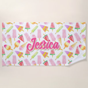 Serviette De Plage Summer Retro Pastel Crème Motif Personnalisé