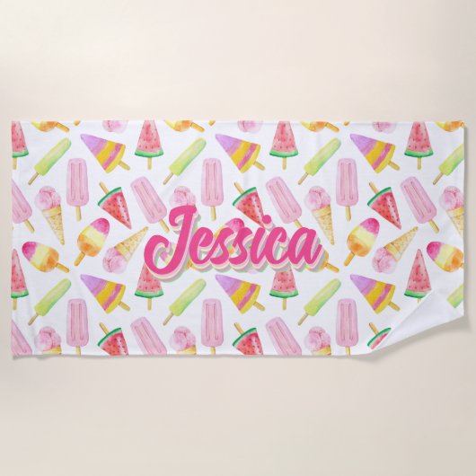 Serviette De Plage Summer Retro Pastel Crème Motif Personnalisé (Devant)