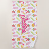 Serviette De Plage Summer Retro Pastel Crème Motif Personnalisé (Devant)