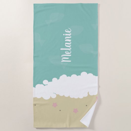 Serviette de plage Summer Sand Seashell Name (Devant)