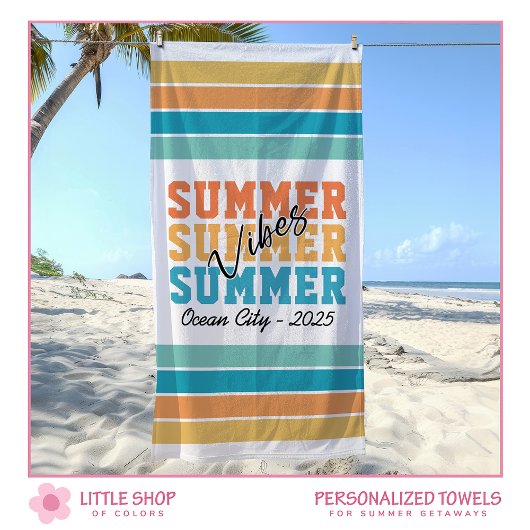 Serviette De Plage Summer Vibes Tropical Stripes Customizable