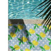 Serviette De Plage Sunny Yellow Lemons Blue White Check