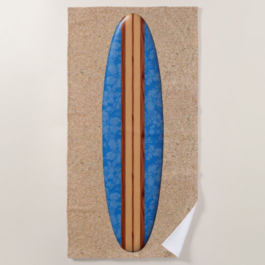 Serviette De Plage Sunset Beach Hawaiian Faux Wood Surf - Blue (Devant)