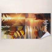 Serviette De Plage Sunset beach tropical océan photo collage (Devant)
