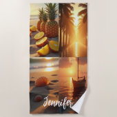 Serviette De Plage Sunset beach tropical océan photo collage (Devant)