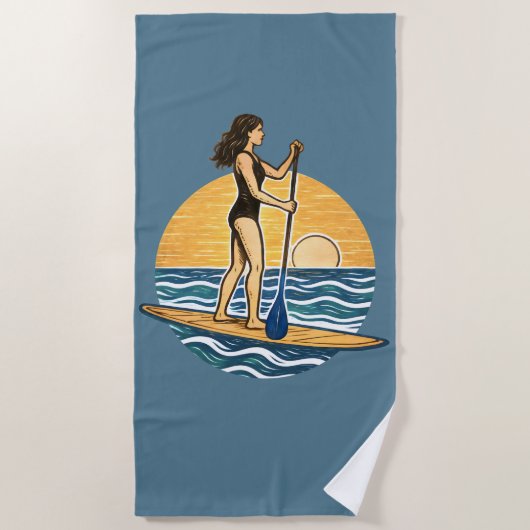 Serviette De Plage SUP Sunset Paddleboard | Blue Coastal Life Graphic (Devant)