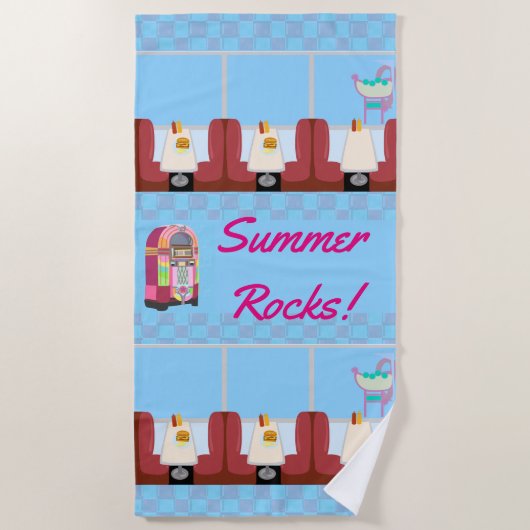 Serviette De Plage Super Cute Retro Diner Amusants Cinquante Design (Devant)