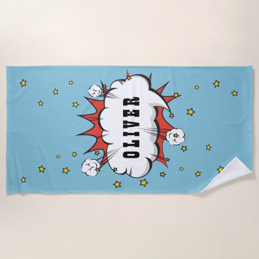 Serviette De Plage Superhero Comic Speech Bubble Boy Name (Devant)