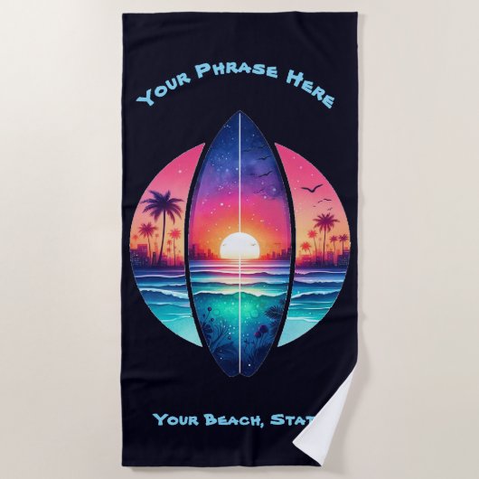 Serviette De Plage Surf au coucher du soleil (Devant)