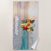 Serviette De Plage Surf d'été fleurs de plage et feuilles tropicales (Devant)