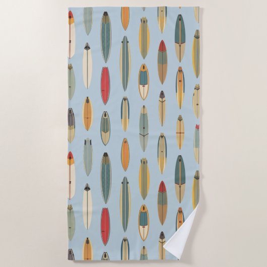 Serviette De Plage Surf Life - Retro Coastal Blue Surfboard Print (Devant)