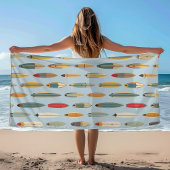 Serviette De Plage Surf Life - Retro Coastal Blue Surfboard Print