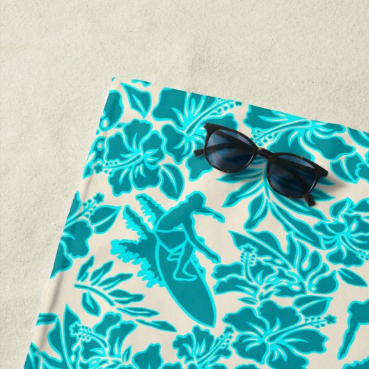 Serviette De Plage Surf Pareau Hawaiian Hibiscus Aloha - Turquoise (En situation)
