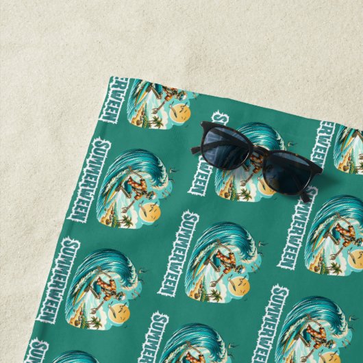 Serviette De Plage Surf Skeleton Summerween Beach Vibes (En situation)