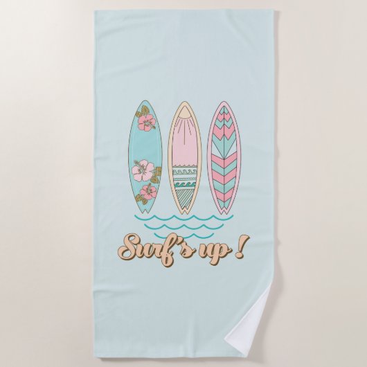 Serviette De Plage Surf Up Surfboards Beach Life Tropical Retro (Devant)
