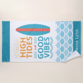 Serviette De Plage Surfboard High Tides Good Vibes Customizable Beach (Devant)