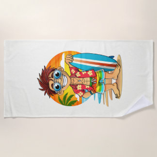 Serviette de plage Surfleur Joyeux – Illustration 