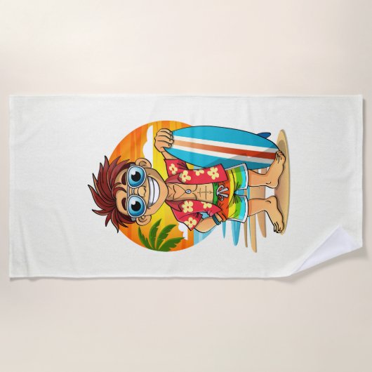 Serviette de plage Surfleur Joyeux – Illustration (Devant)