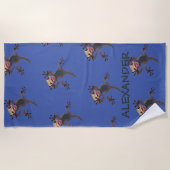 Serviette De Plage Surnommé Funny Gecko Lizard Blue Nom personnalisé (Devant)