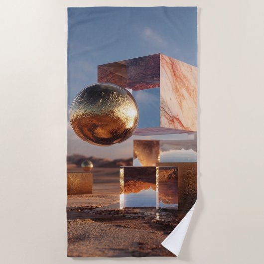 Serviette De Plage Surreal Geometric Composition With Golden Spheres (Devant)
