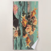 Serviette De Plage Surreal Portrait With Goldfish Flowers And Ocean (Devant)