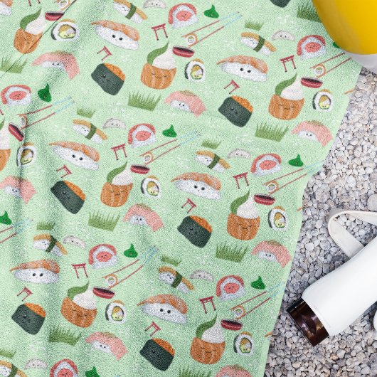 Serviette De Plage Sushi Kawaii Joyeux