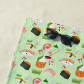 Serviette De Plage Sushi Kawaii Joyeux (En situation)
