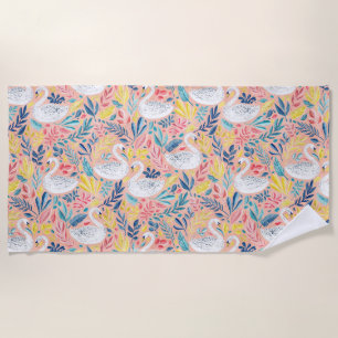 Serviette De Plage Swans doux en Whimsical sur rose pâle