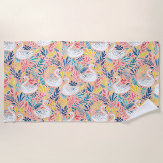 Serviette De Plage Swans doux en Whimsical sur rose pâle