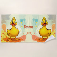 Serviette de plage Sweet Yellow Duck - Nom personn