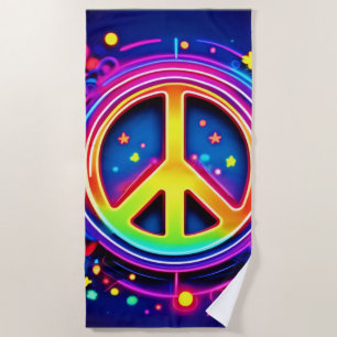 Serviette De Plage Symbole de la paix de Neon