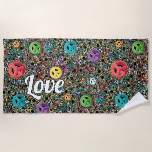 Serviette De Plage SYMBOLE DE SÉCURITÉ COULEUR Hippie rétro Motif des