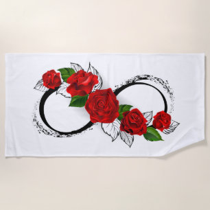 Serviette De Plage Symbole d'infini avec des roses rouges