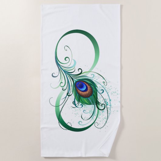 Serviette De Plage Symbole d'infini avec plume de paon (Devant)