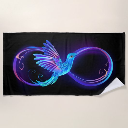Serviette De Plage Symbole d'infini néon avec colibri brillant (Devant)