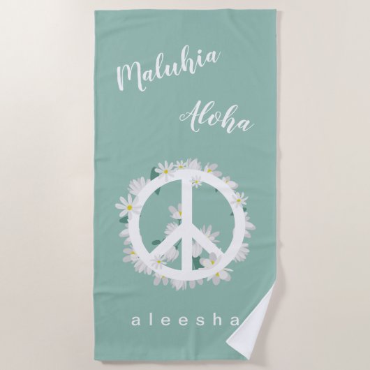 Serviette De Plage SYMBOLE Hawaiian Peace Love Floral Peace Nom (Devant)