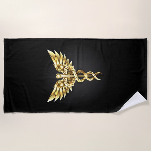 Serviette De Plage Symbole Polygonal Or Caduceus (Devant)