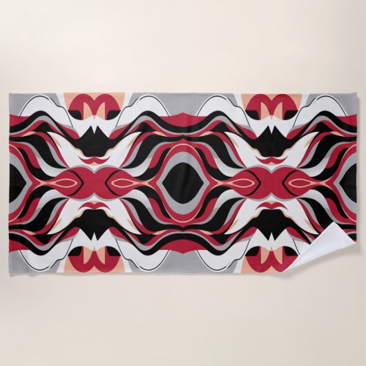 Serviette De Plage Symmetrical Red and Black Abstract Flow Pattern (Devant)