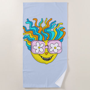 Serviette De Plage Sympathique caractère souriant avec lunettes roses