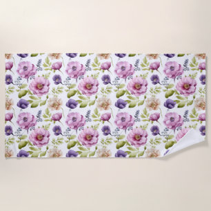 Serviette De Plage Symphonie Royal Bloom Purple Floral Pattern